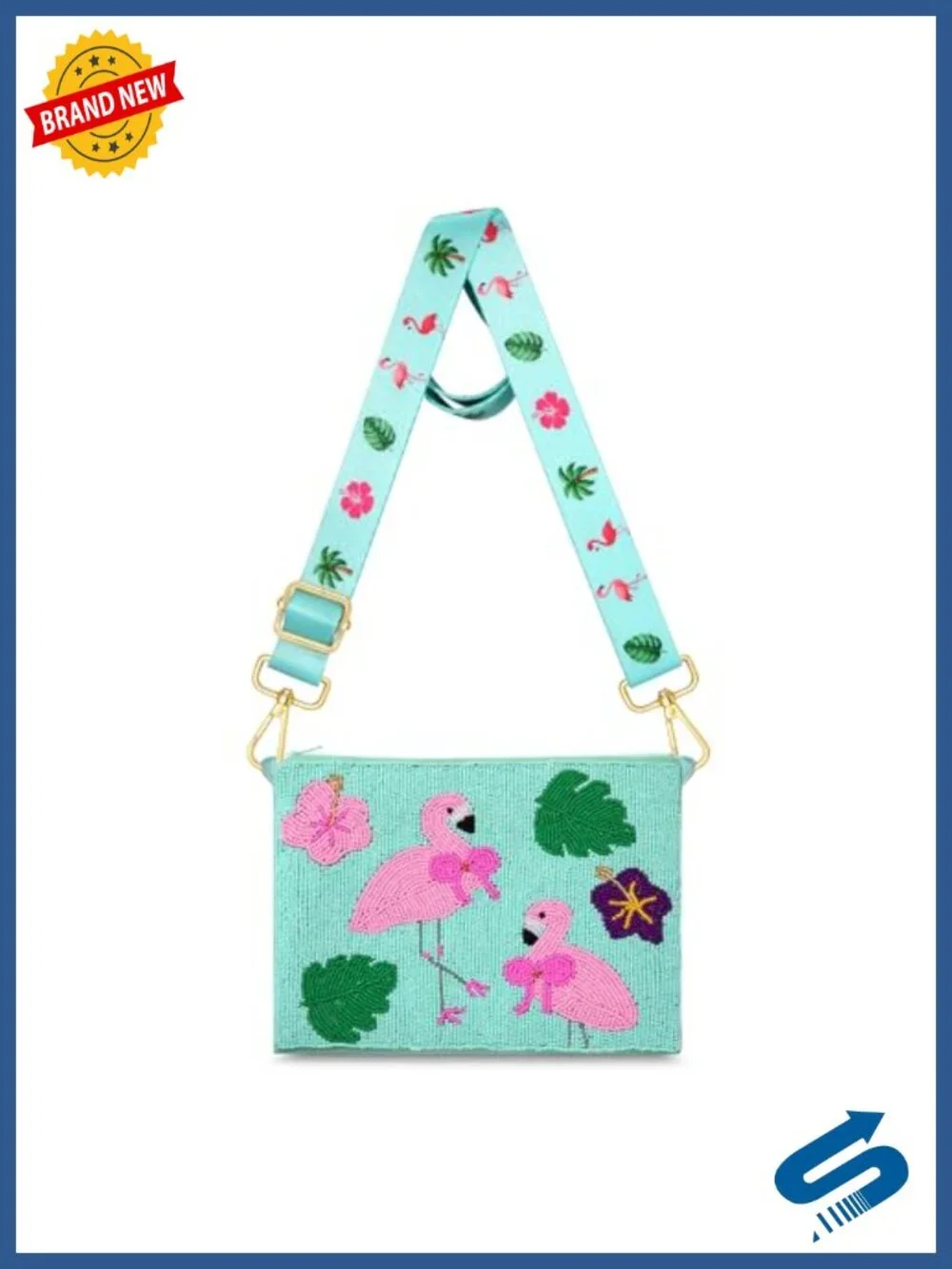 Beaded Flamingo Crossbody Purse Tropical Summer Beach Shoulder Bag